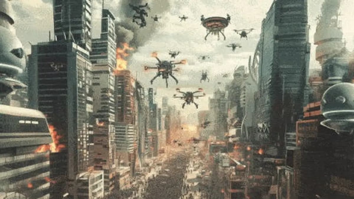 An illustration of AI's disruptive force on society.