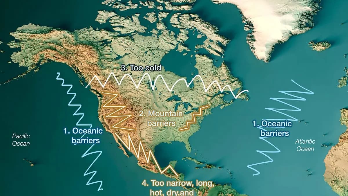 A relief map of North America and its defensive geography.