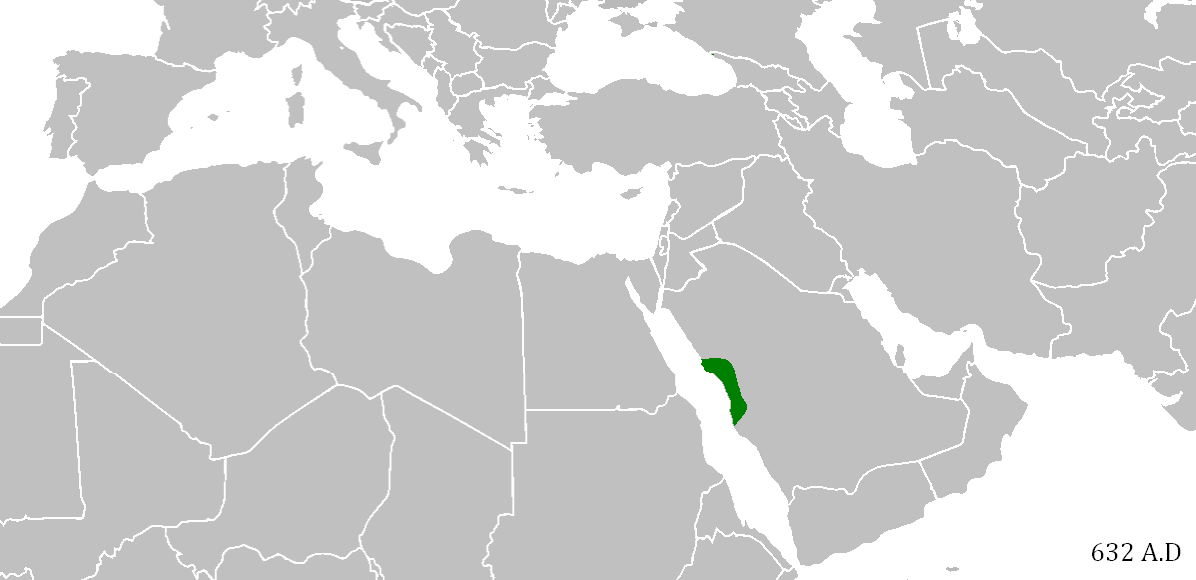 Animated map of the early Islamic conquests fanning out across the map.